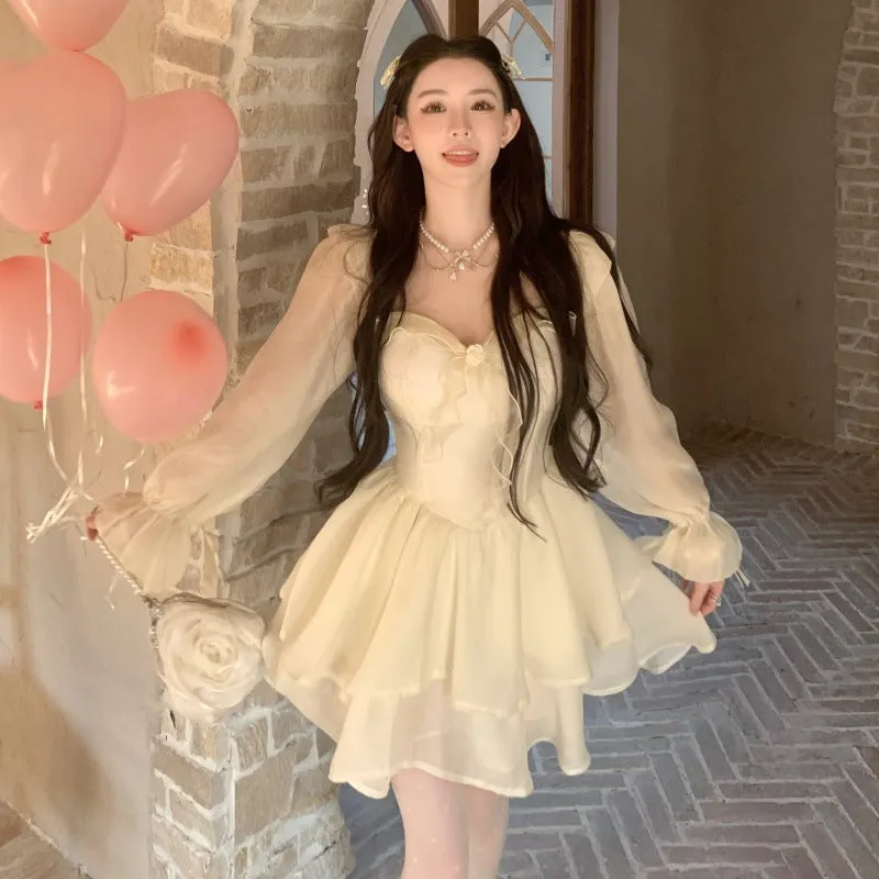 Girlary-shop harajuku dress to impress Lantern Sleeve Super Fairy Little Skirt Gentle Birthday Skirt Slimming Skirt Dress