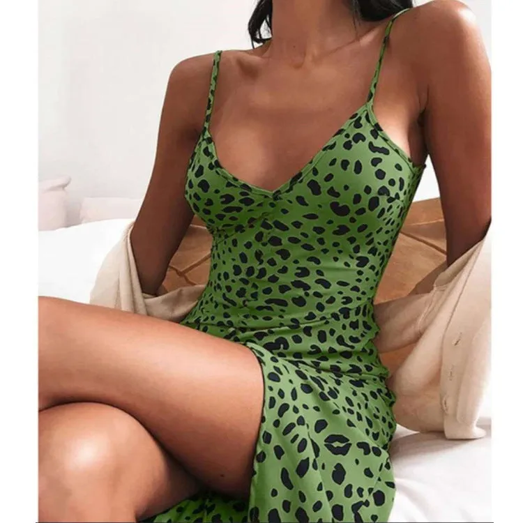 Girlary-shop hipster dress to impress Spring and Summer New Leopard Print V-neck Sling Dress Women's Clothing