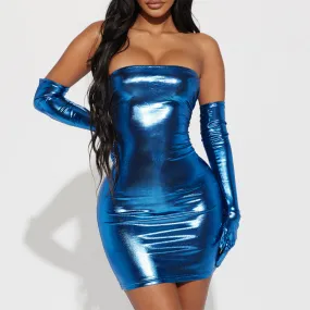 Girlary-shop pop culture dress to impress New Sexy off-Neck Tube Top Tight Short Skirt Autumn Fashion Hot Selling Glossy Backless Dress