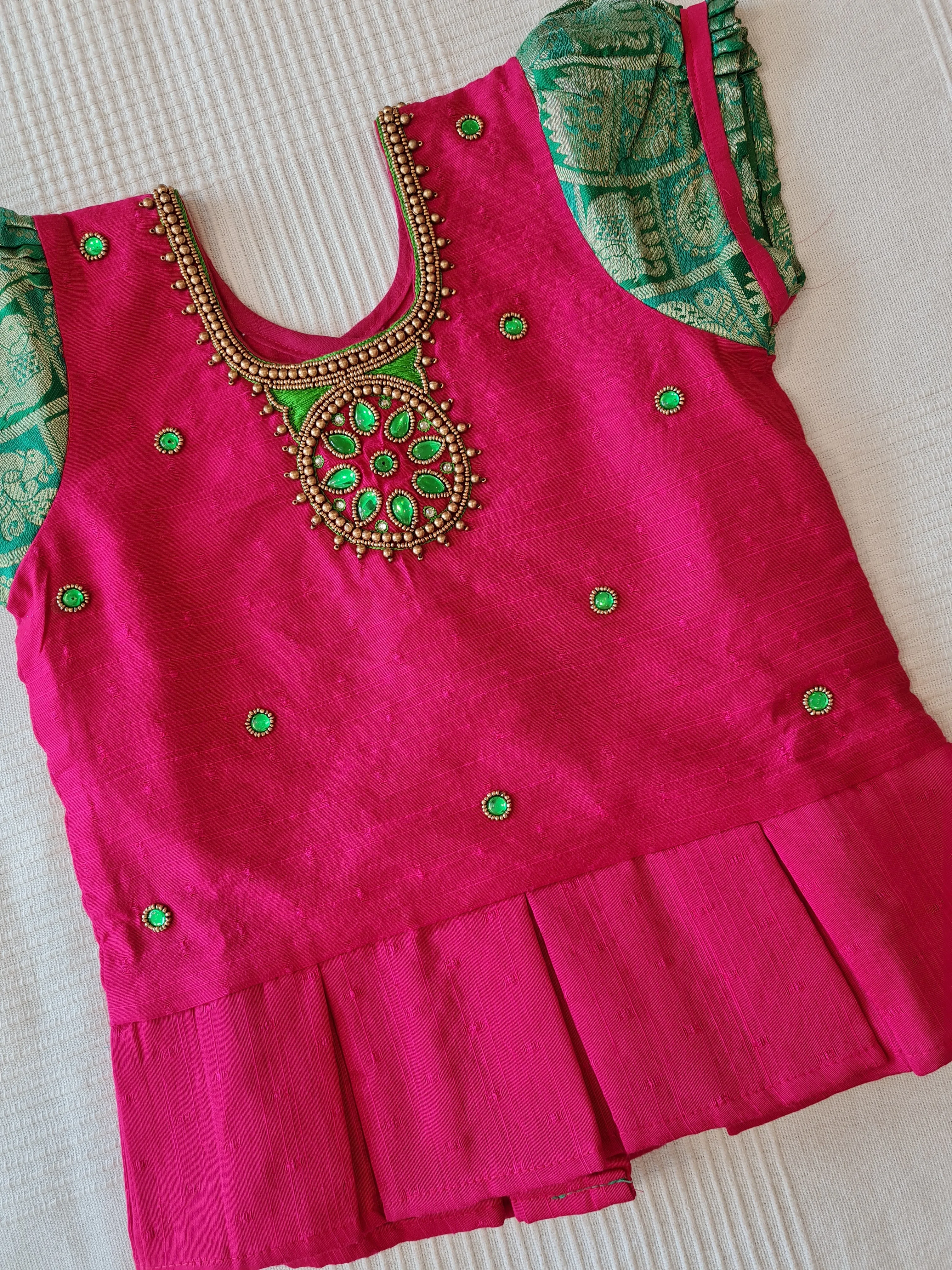 Girls Pink and Green Pavadai Set