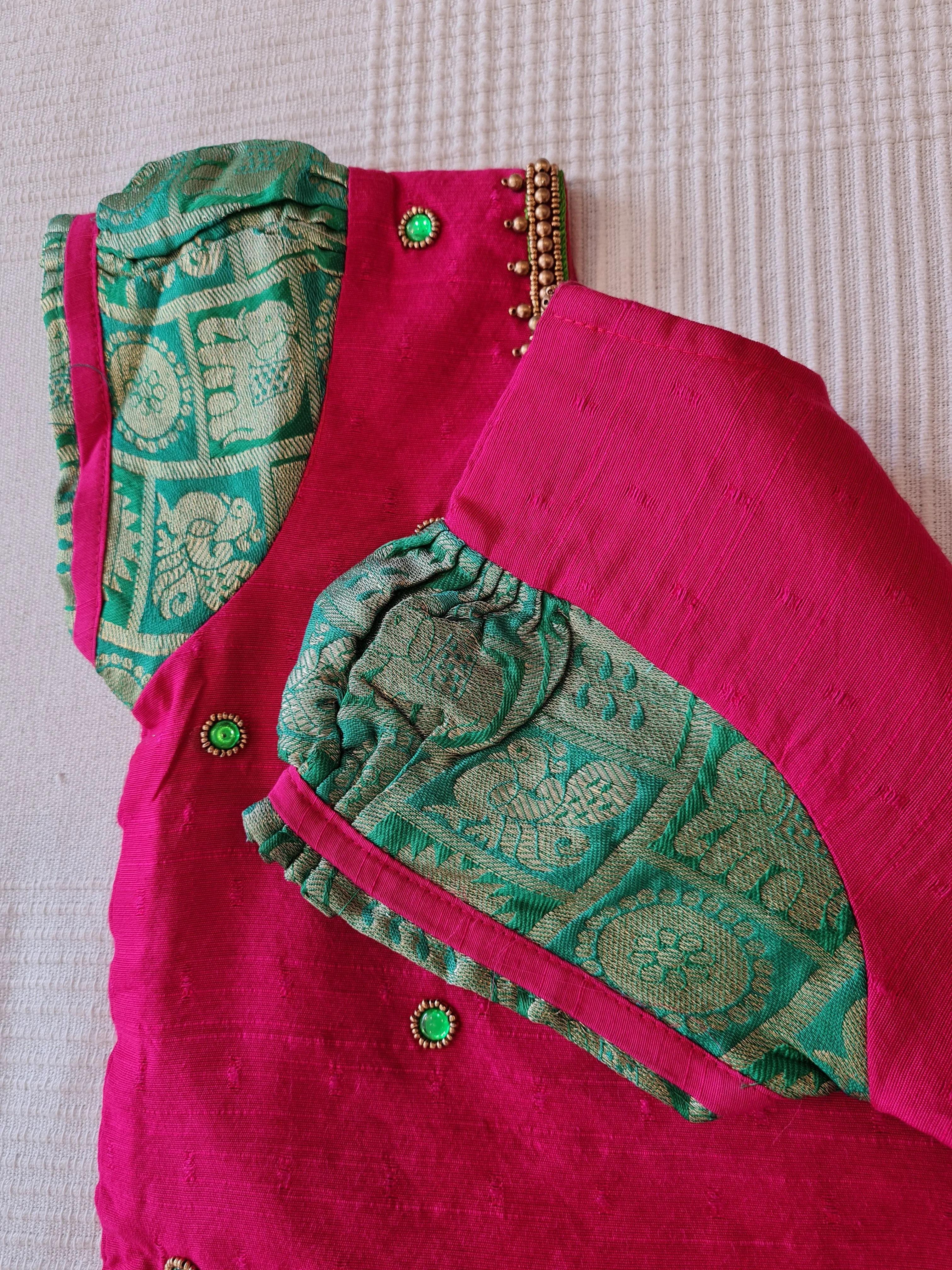 Girls Pink and Green Pavadai Set