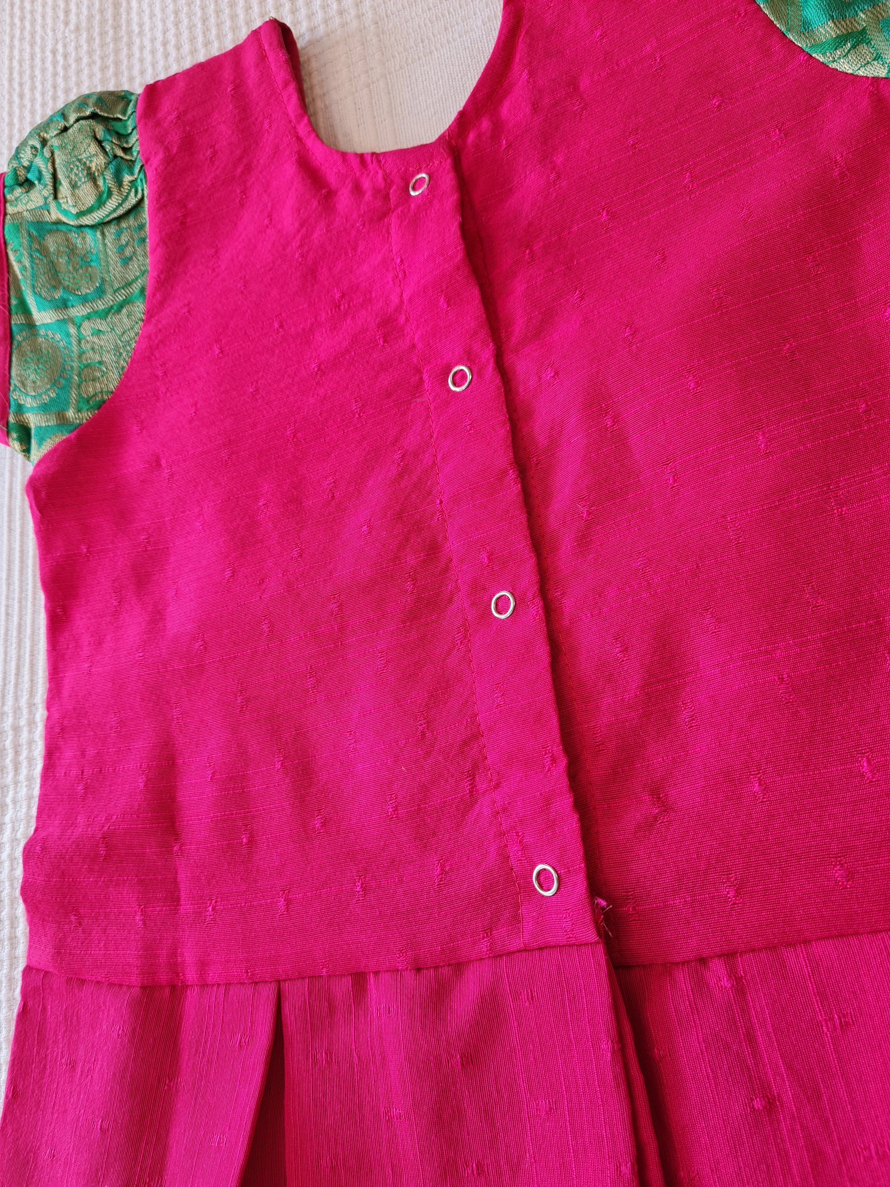 Girls Pink and Green Pavadai Set