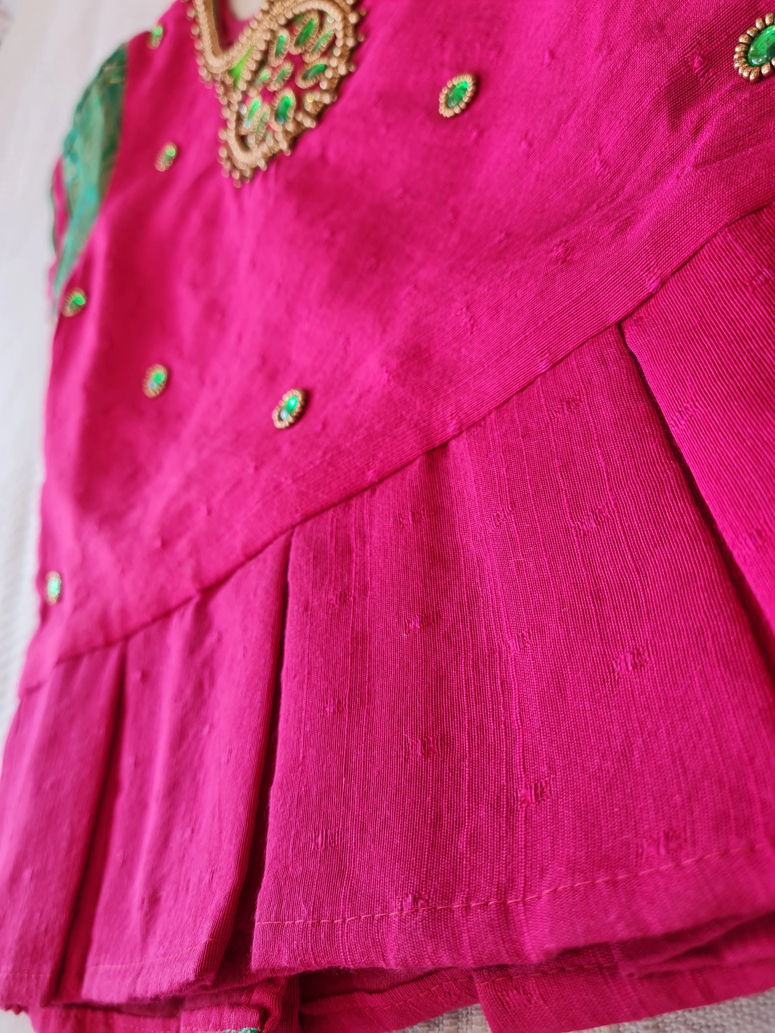 Girls Pink and Green Pavadai Set