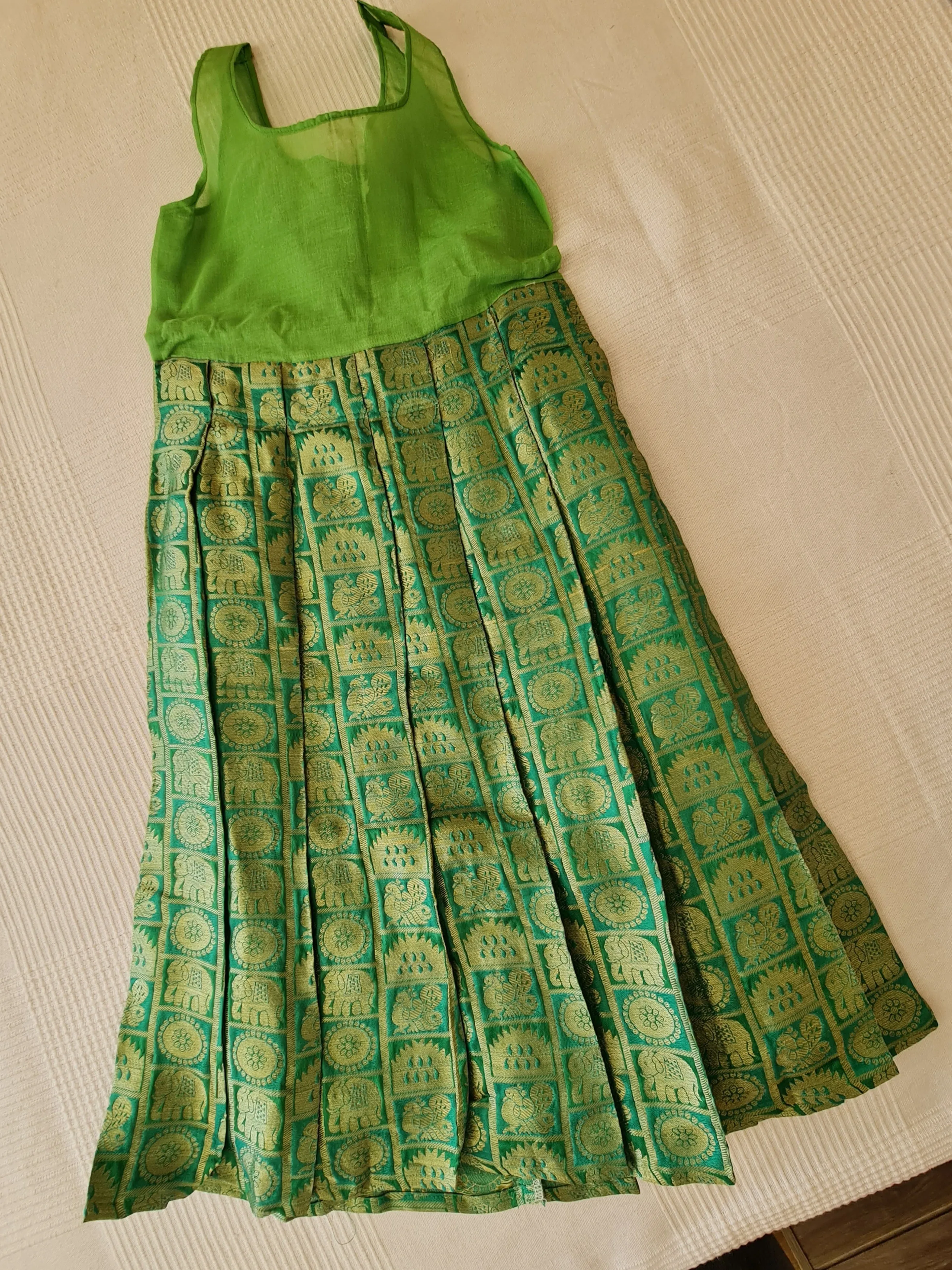 Girls Pink and Green Pavadai Set