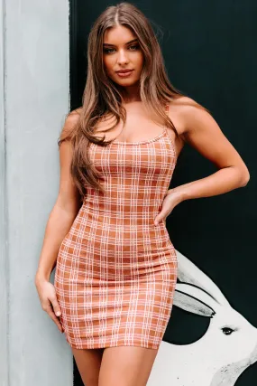 Goldie Plaid Bodycon Dress (Rust)