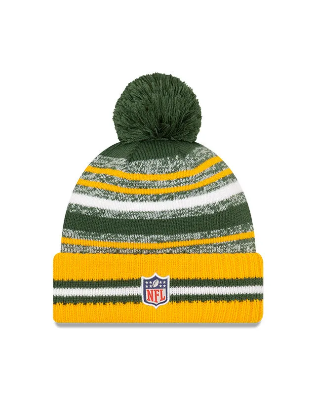 Green Bay Packers New Era 2021 NFL Sideline - Sport Official Pom Cuffed Knit Hat - Yellow/Green