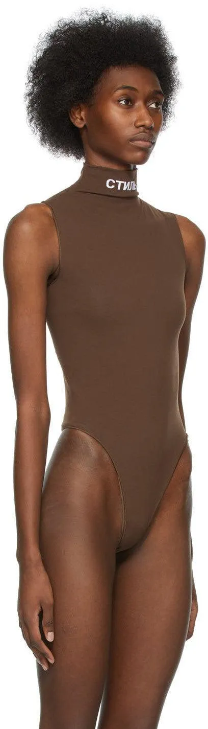 Heron Preston Brown High-Neck Sleeveless Bodysuit