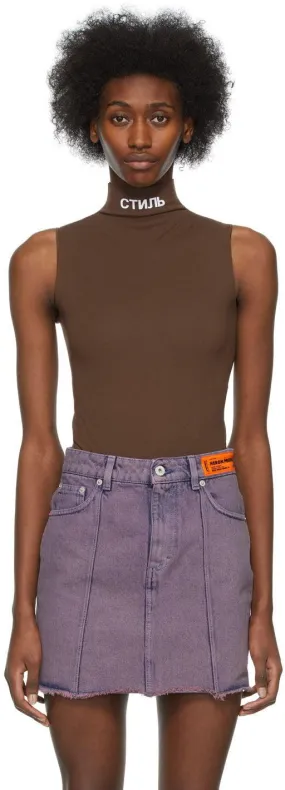 Heron Preston Brown High-Neck Sleeveless Bodysuit
