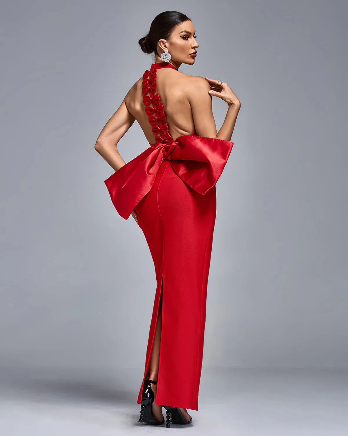 HERONE Huge Bow Split Bandage Maxi Dress