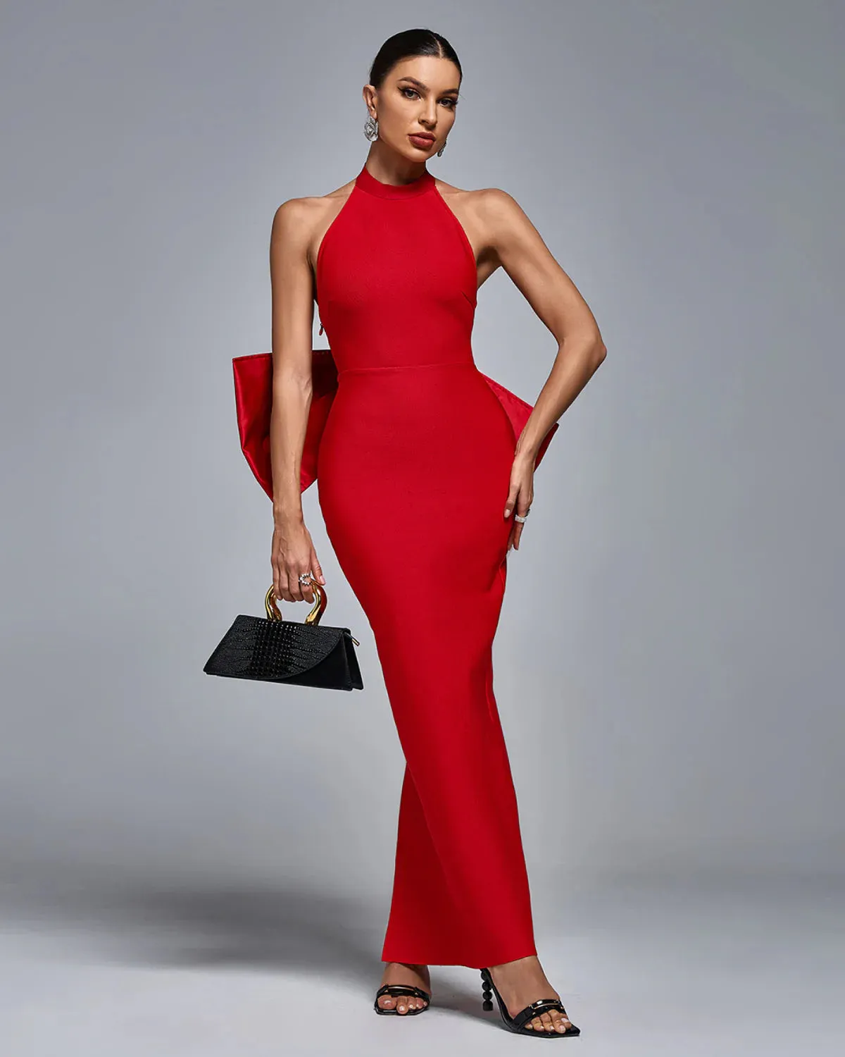 HERONE Huge Bow Split Bandage Maxi Dress