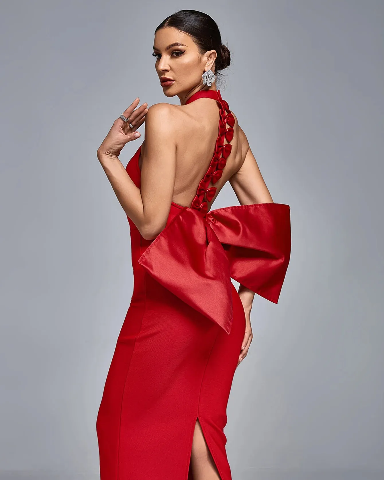 HERONE Huge Bow Split Bandage Maxi Dress