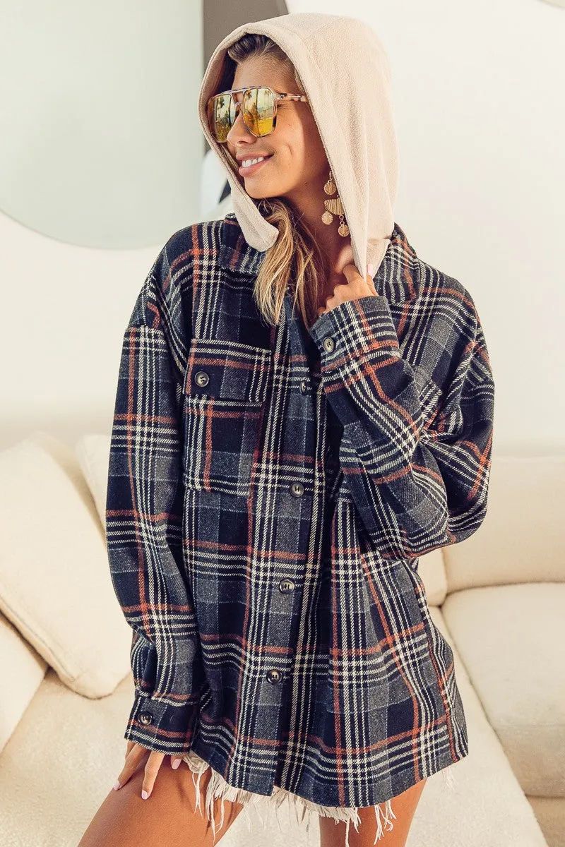IP5917G-01 | VINTAGE PLAID SHACKET WITH FLEECE HOOD