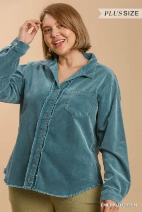 Jacklynn  Stone Wash Jacket-Emerald-Curvy