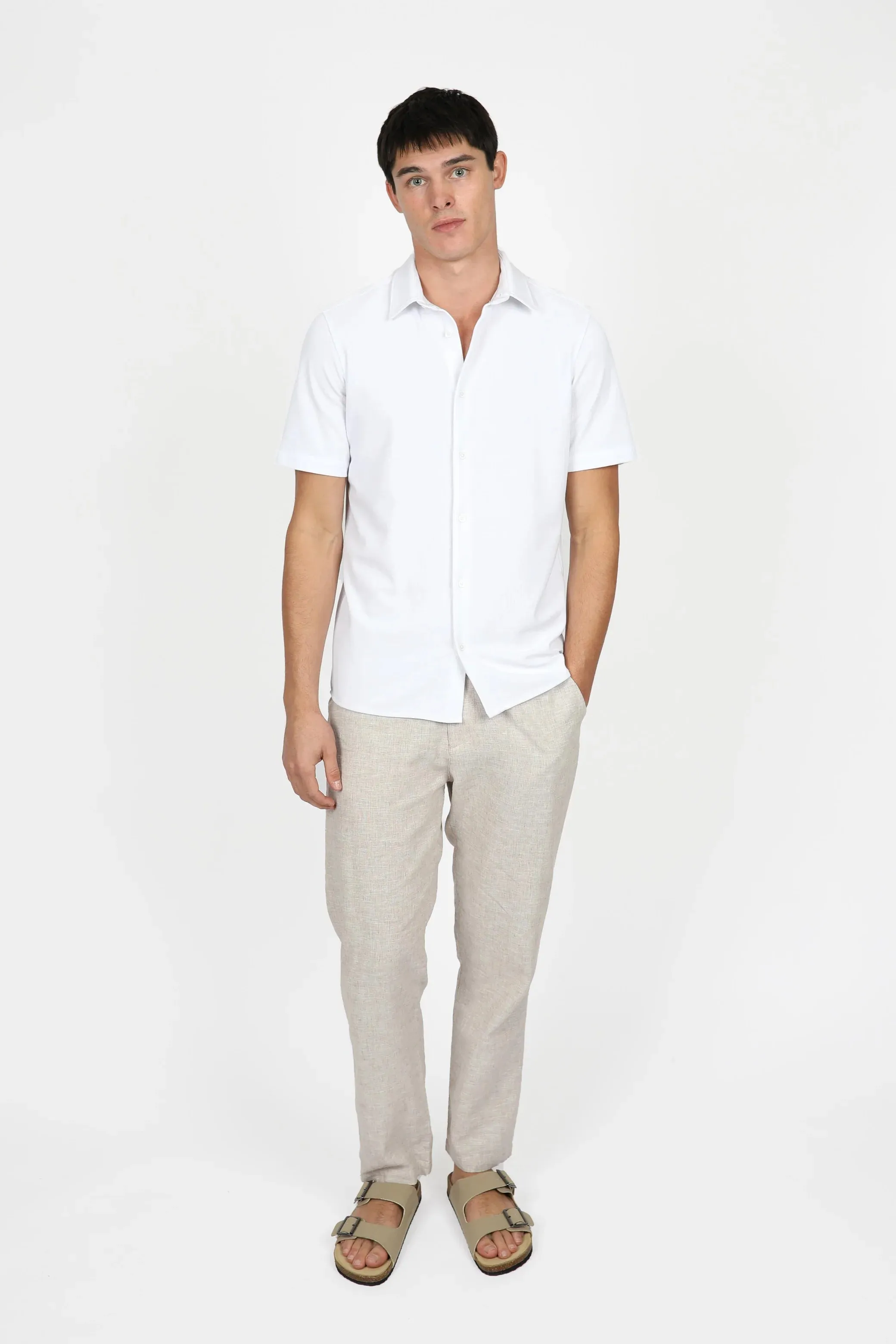 James Harper S/S Knitted Waffle Shirt - White