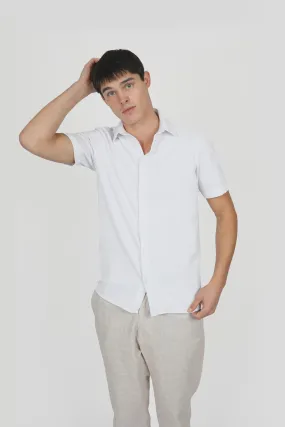 James Harper S/S Knitted Waffle Shirt - White