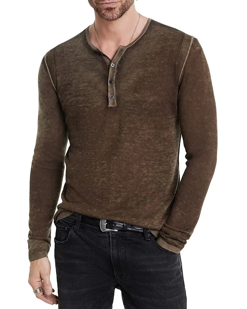 John Varvatos Mens Regular fit Long Sleeve Henley Shirt Small Brown Solid