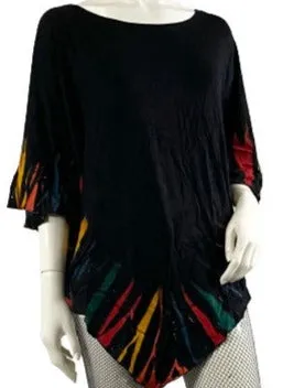Kamana Poncho Top Black Tie Dye NWT   Size OS   SKU 000349-3