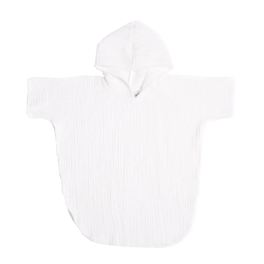 Kids White Muslin Cotton Poncho