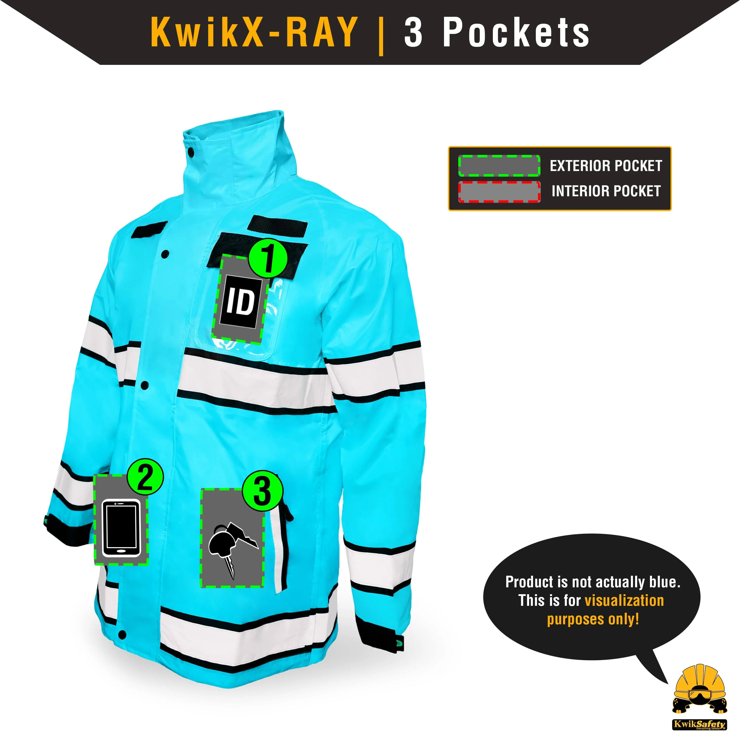 KwikSafety TORRENT Class 3 Safety Rain Jacket | Class 3, Type R Hi Vis Windproof Mens Work Rain Gear Reflective ANSI Tested OSHA Compliant - Model No.: KS5516