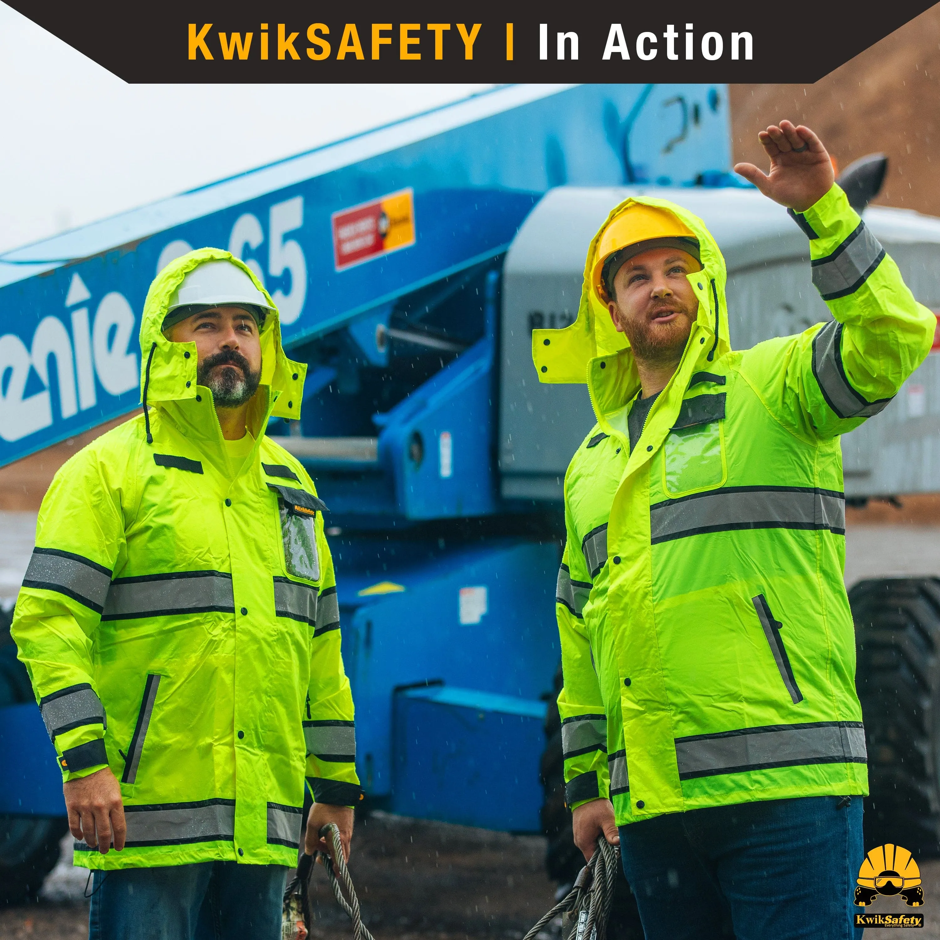 KwikSafety TORRENT Class 3 Safety Rain Jacket | Class 3, Type R Hi Vis Windproof Mens Work Rain Gear Reflective ANSI Tested OSHA Compliant - Model No.: KS5516