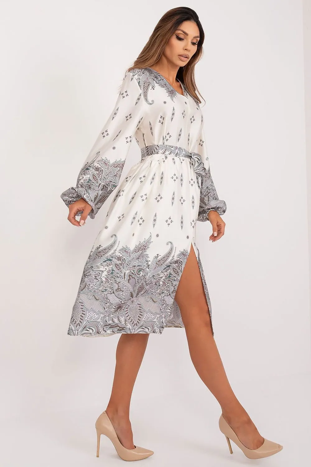 Long sleeves flared bottom cocktail dress