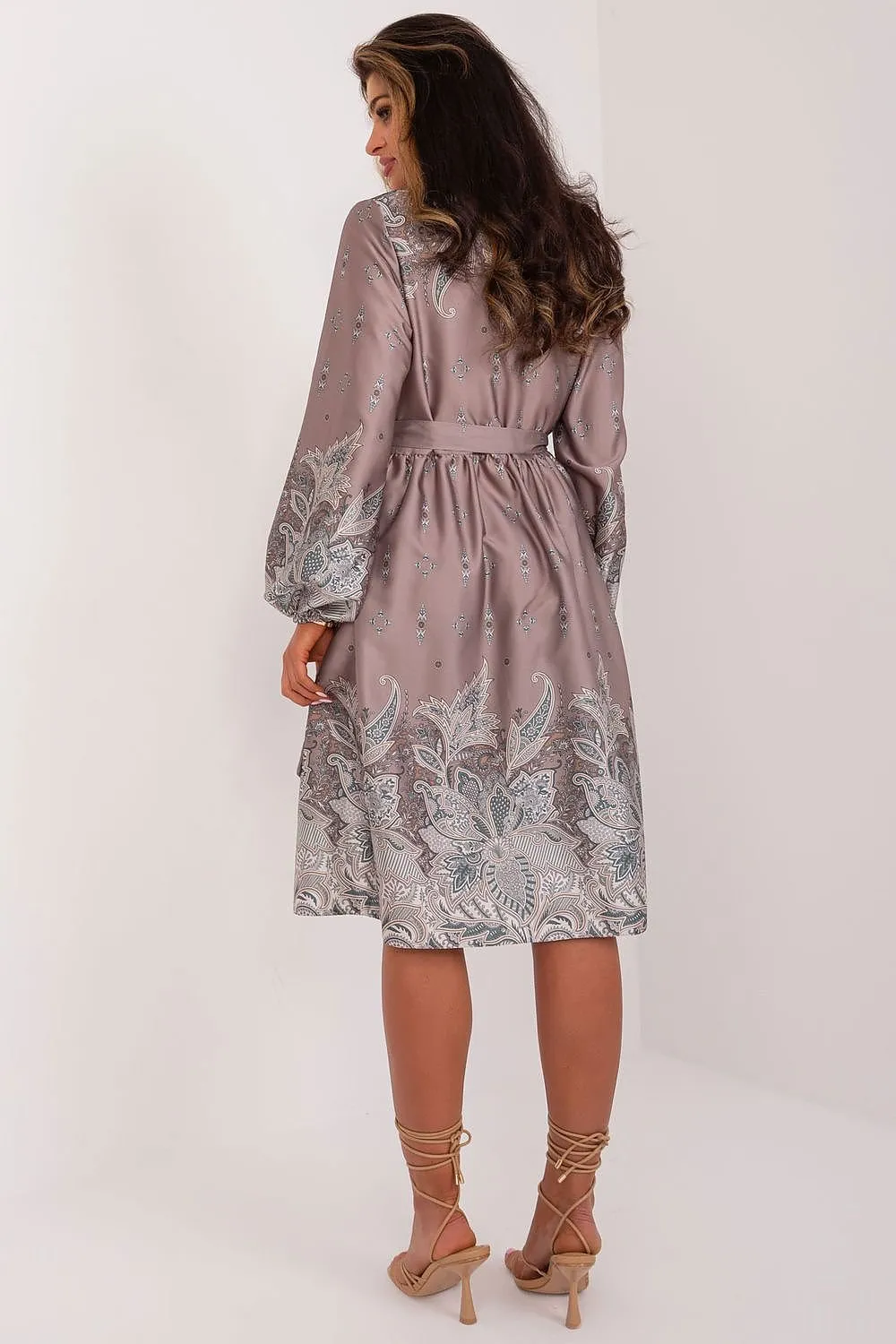 Long sleeves flared bottom cocktail dress
