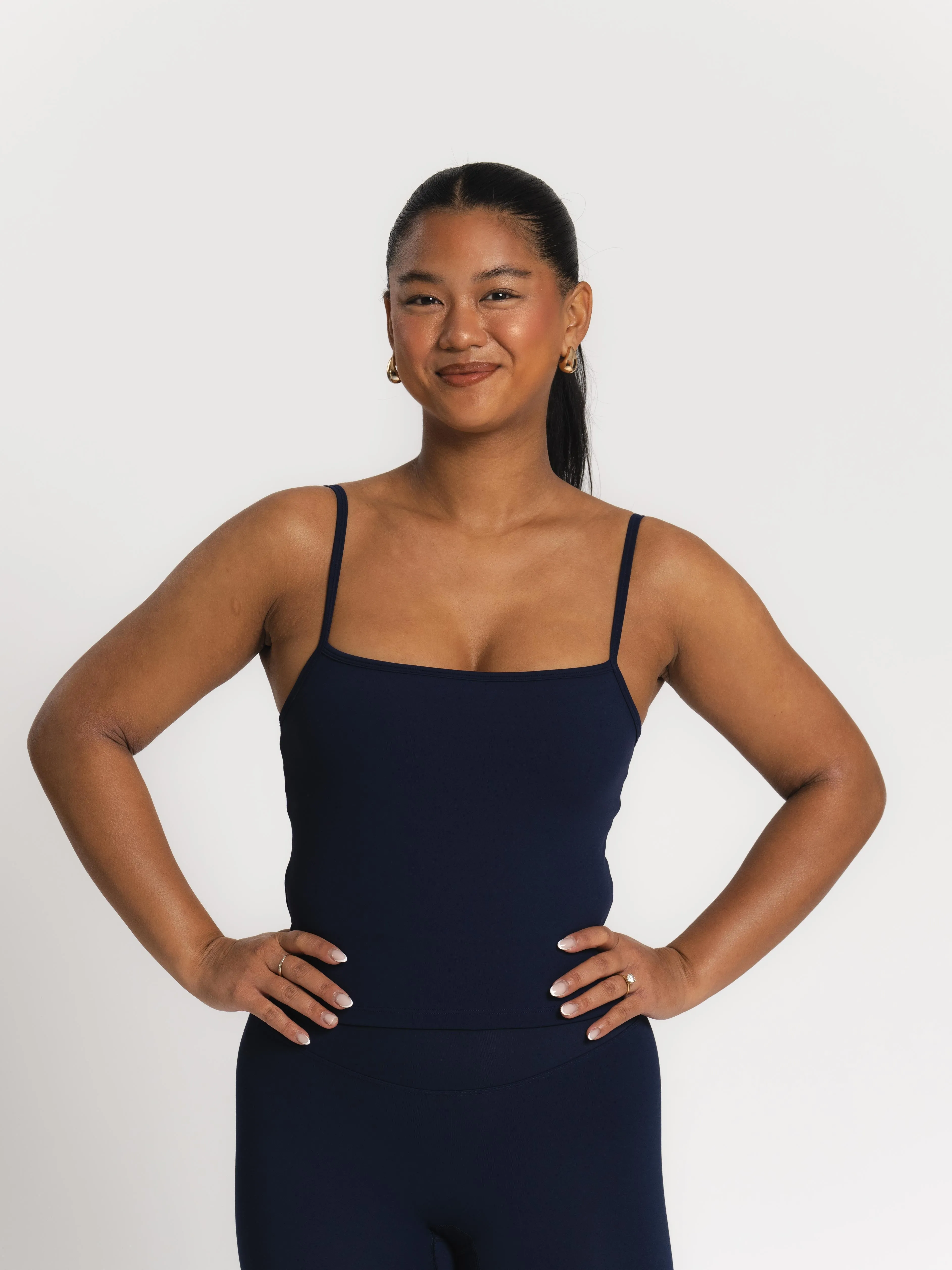 Lux Built-In Strappy Tank Top - Navy