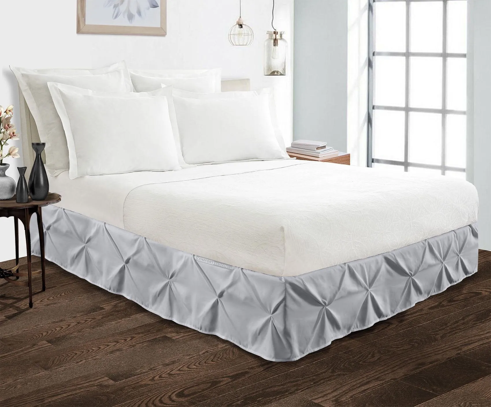Luxury Light Grey Pinch Bed Skirt
