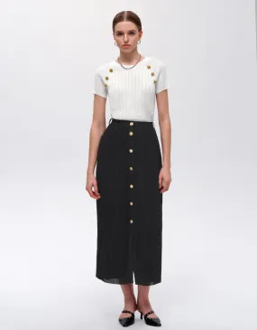 Metallic Button Pleat Skirt
