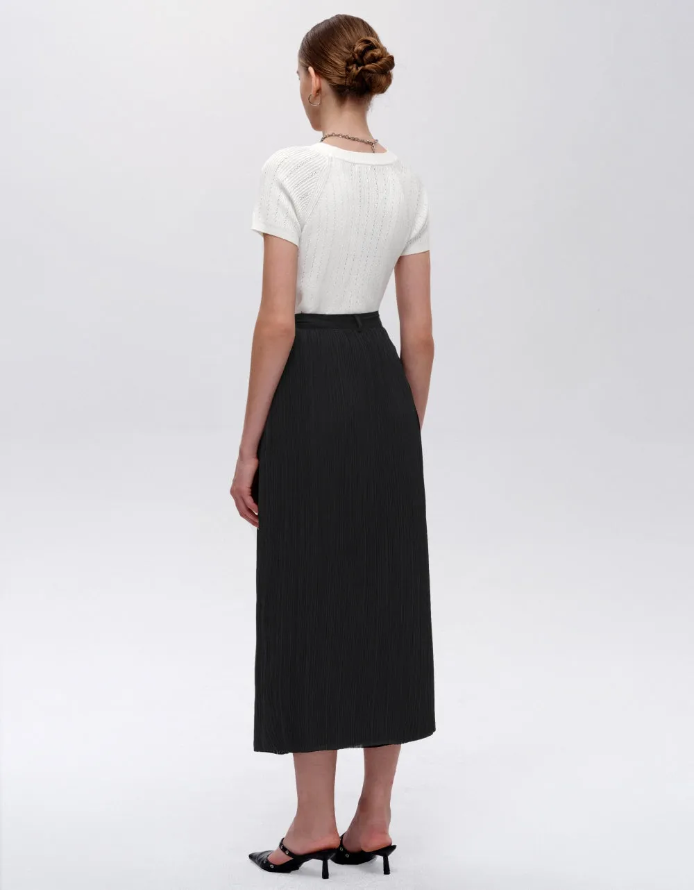 Metallic Button Pleat Skirt