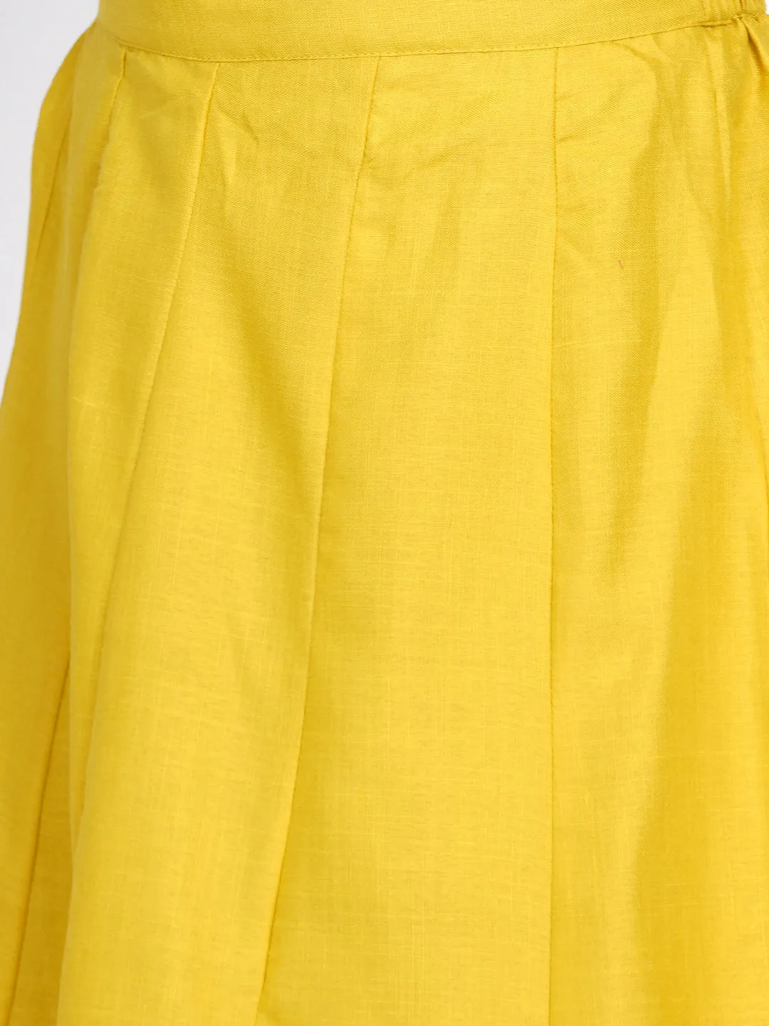 Mustard Yellow Solid Gotta Detailing Kurta & Mustard Gotta Lace Skirt