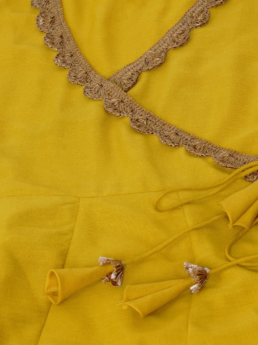 Mustard Yellow Solid Gotta Detailing Kurta & Mustard Gotta Lace Skirt