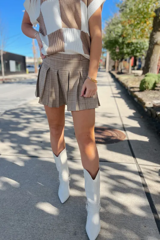 Paloma Pleated Mini Skirt - Brown