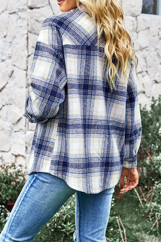 Plaid Print Collared Shacket