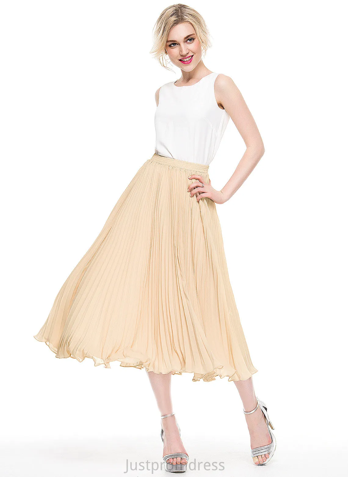Pleated With A-Line/Princess Cocktail Chelsea Skirt Chiffon Tea-Length Cocktail Dresses