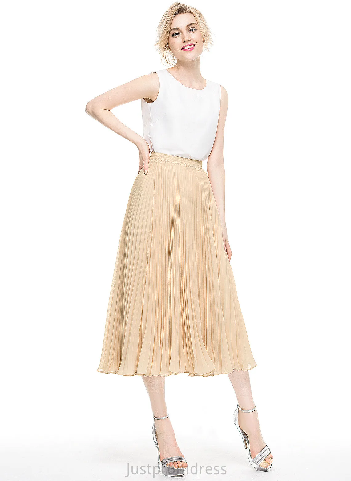 Pleated With A-Line/Princess Cocktail Chelsea Skirt Chiffon Tea-Length Cocktail Dresses