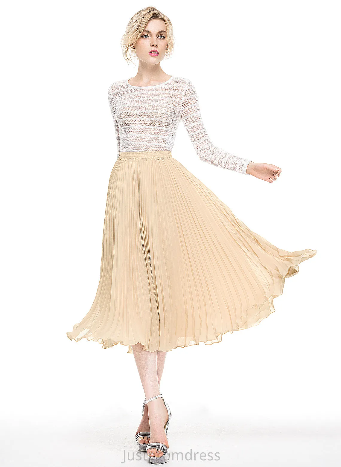 Pleated With A-Line/Princess Cocktail Chelsea Skirt Chiffon Tea-Length Cocktail Dresses