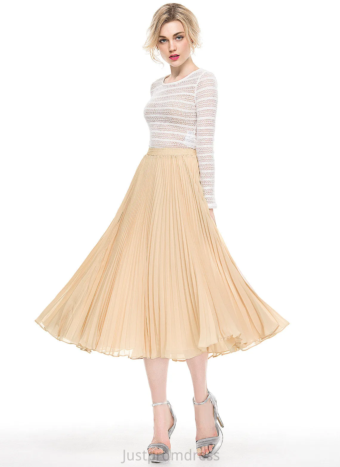 Pleated With A-Line/Princess Cocktail Chelsea Skirt Chiffon Tea-Length Cocktail Dresses