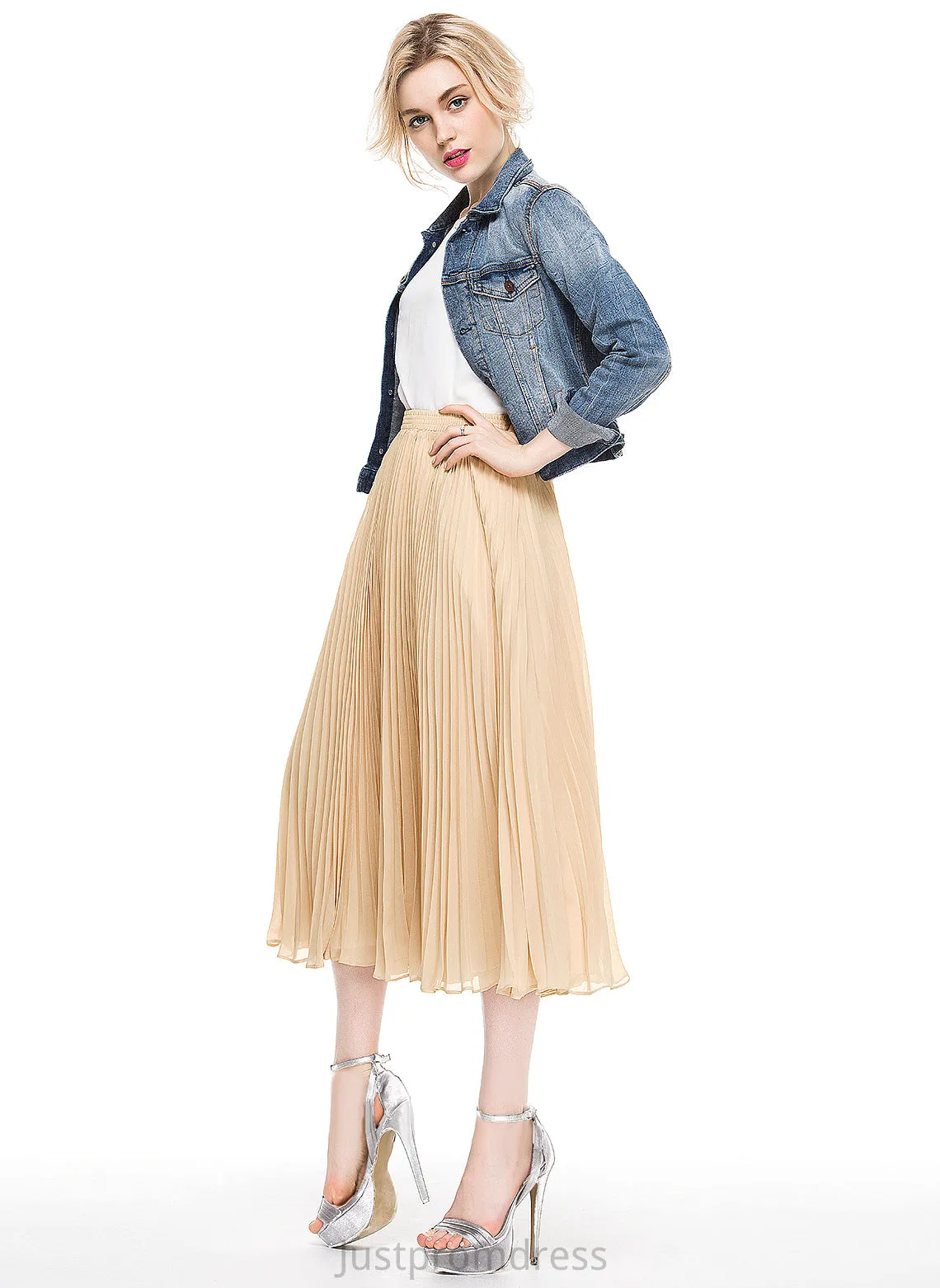 Pleated With A-Line/Princess Cocktail Chelsea Skirt Chiffon Tea-Length Cocktail Dresses