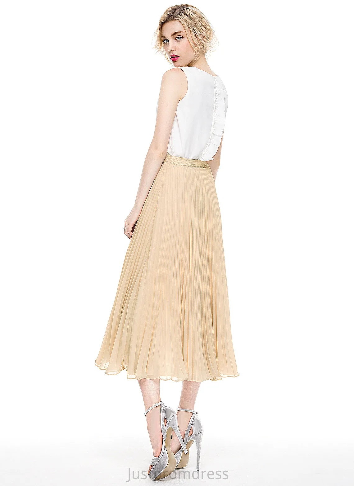 Pleated With A-Line/Princess Cocktail Chelsea Skirt Chiffon Tea-Length Cocktail Dresses