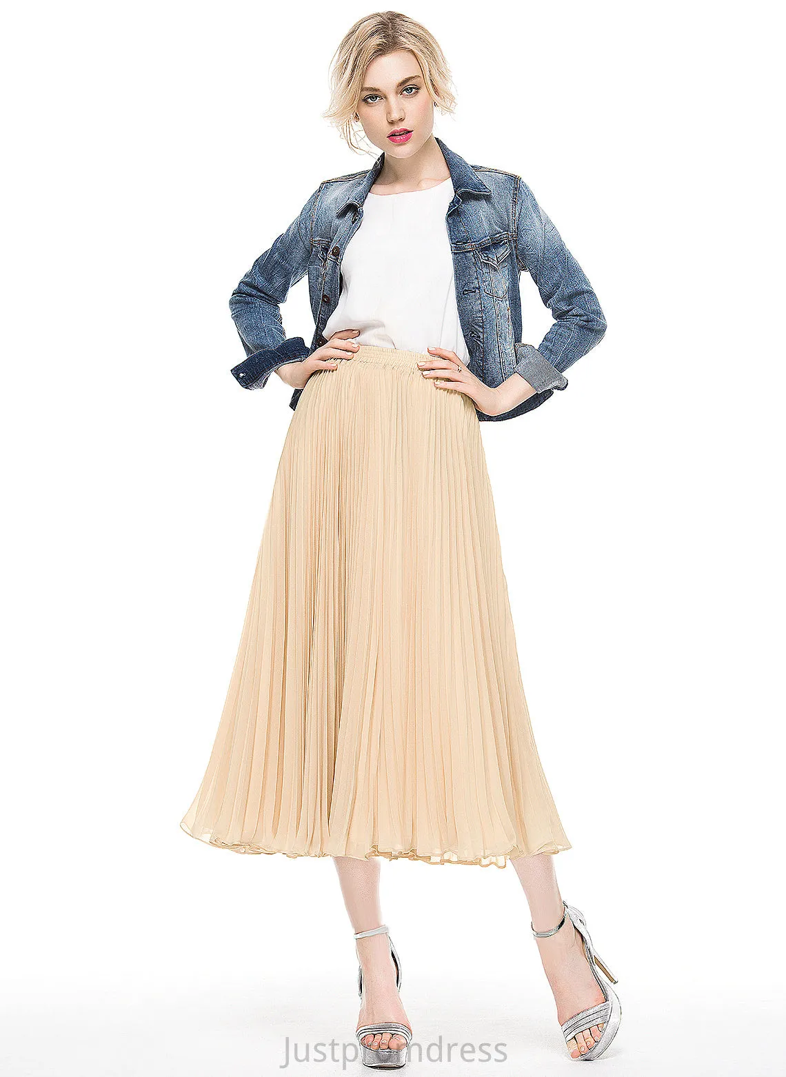 Pleated With A-Line/Princess Cocktail Chelsea Skirt Chiffon Tea-Length Cocktail Dresses