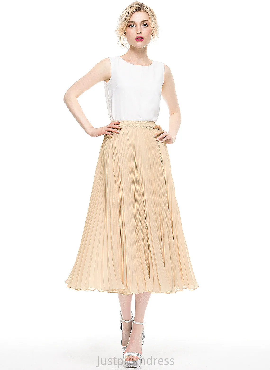 Pleated With A-Line/Princess Cocktail Chelsea Skirt Chiffon Tea-Length Cocktail Dresses