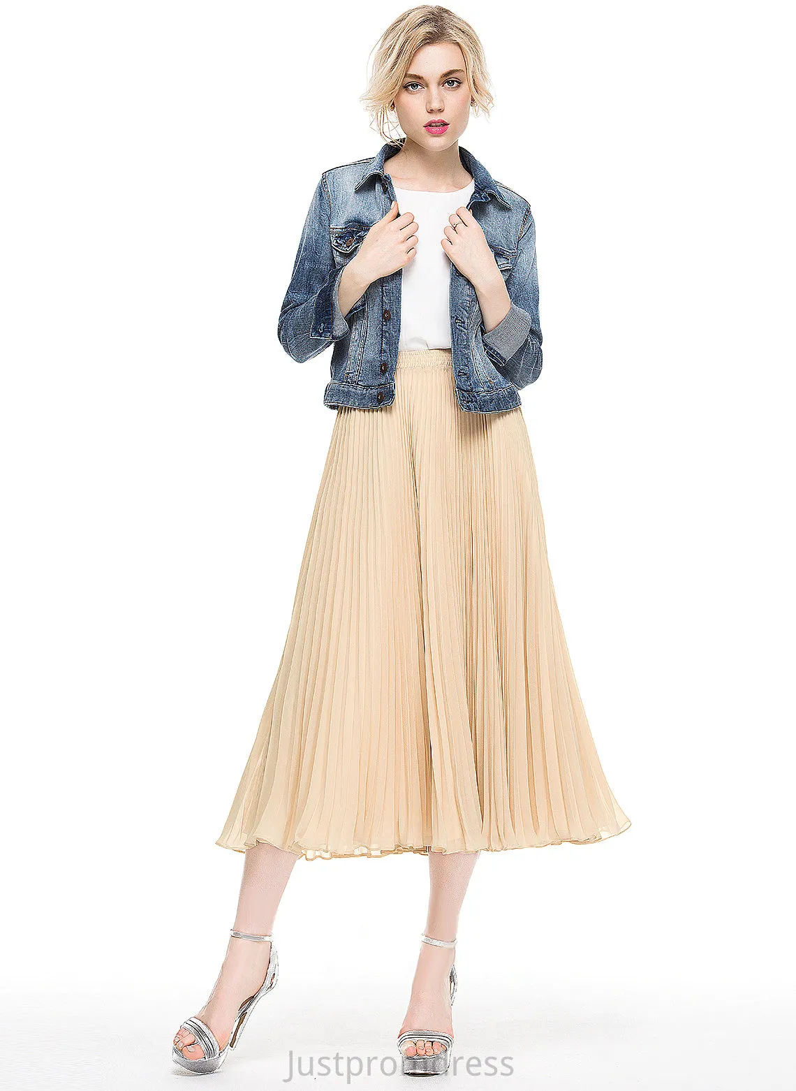 Pleated With A-Line/Princess Cocktail Chelsea Skirt Chiffon Tea-Length Cocktail Dresses