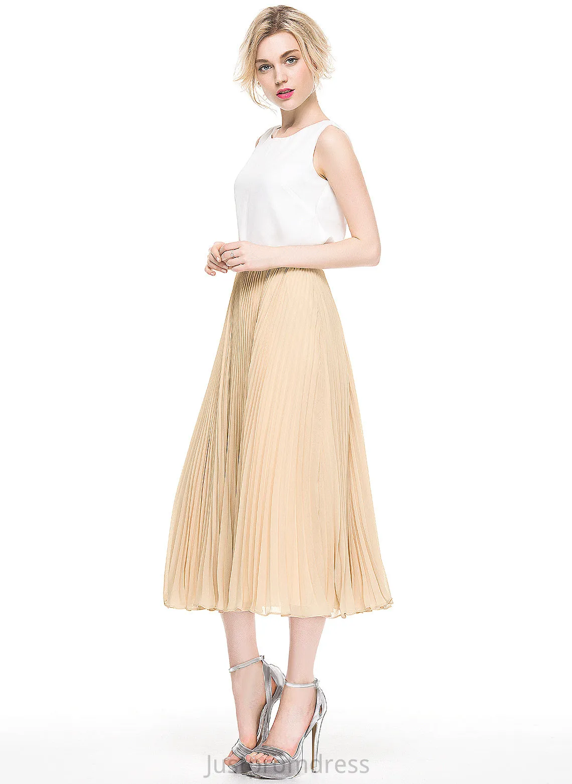 Pleated With A-Line/Princess Cocktail Chelsea Skirt Chiffon Tea-Length Cocktail Dresses