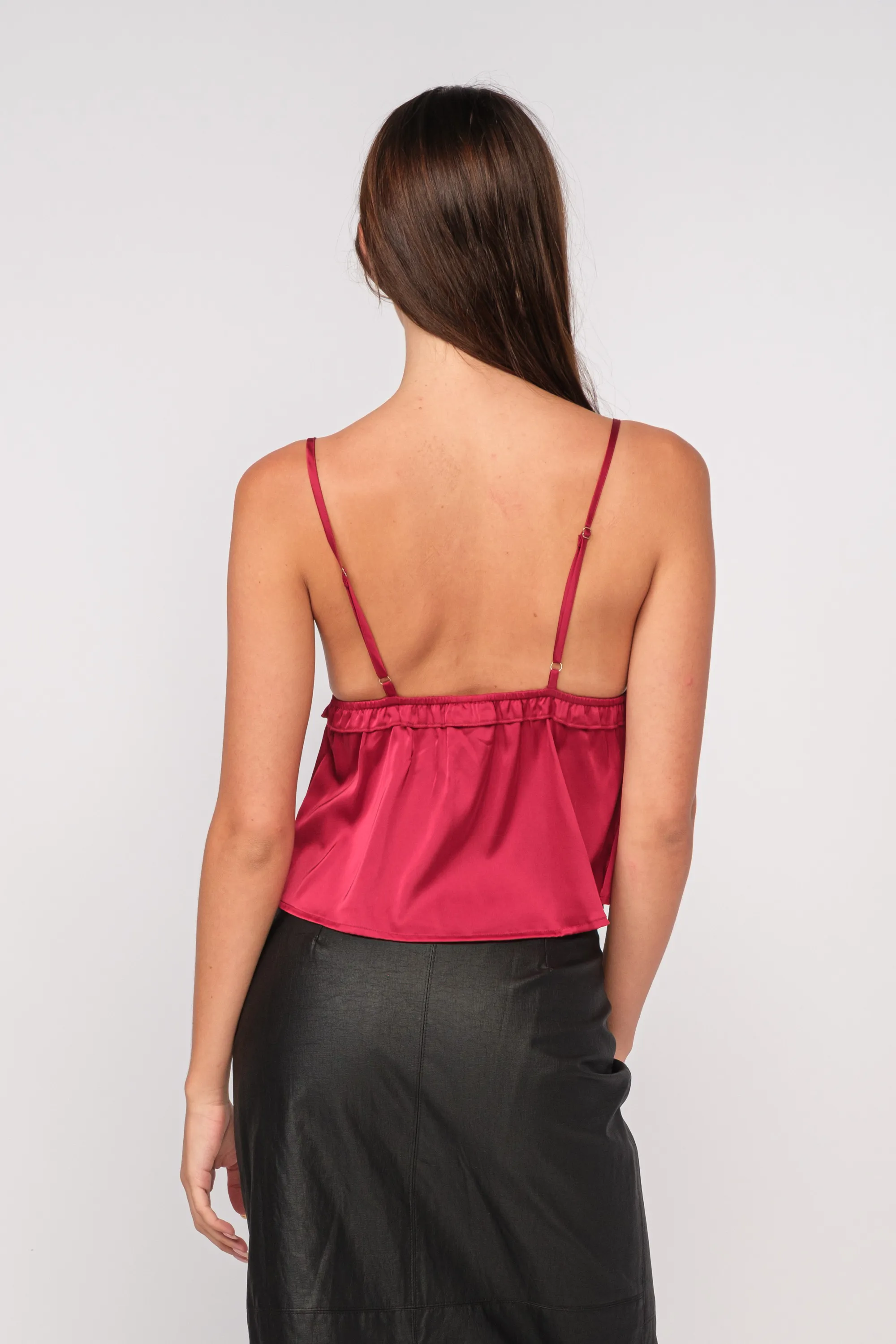 "Elegant Love" Red Satin Top w/ Black Ribbon Detail