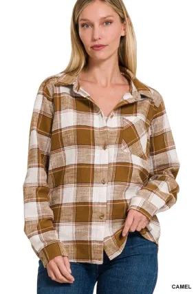 Rad In Plaid Camel Button Down Shirt Jacket
