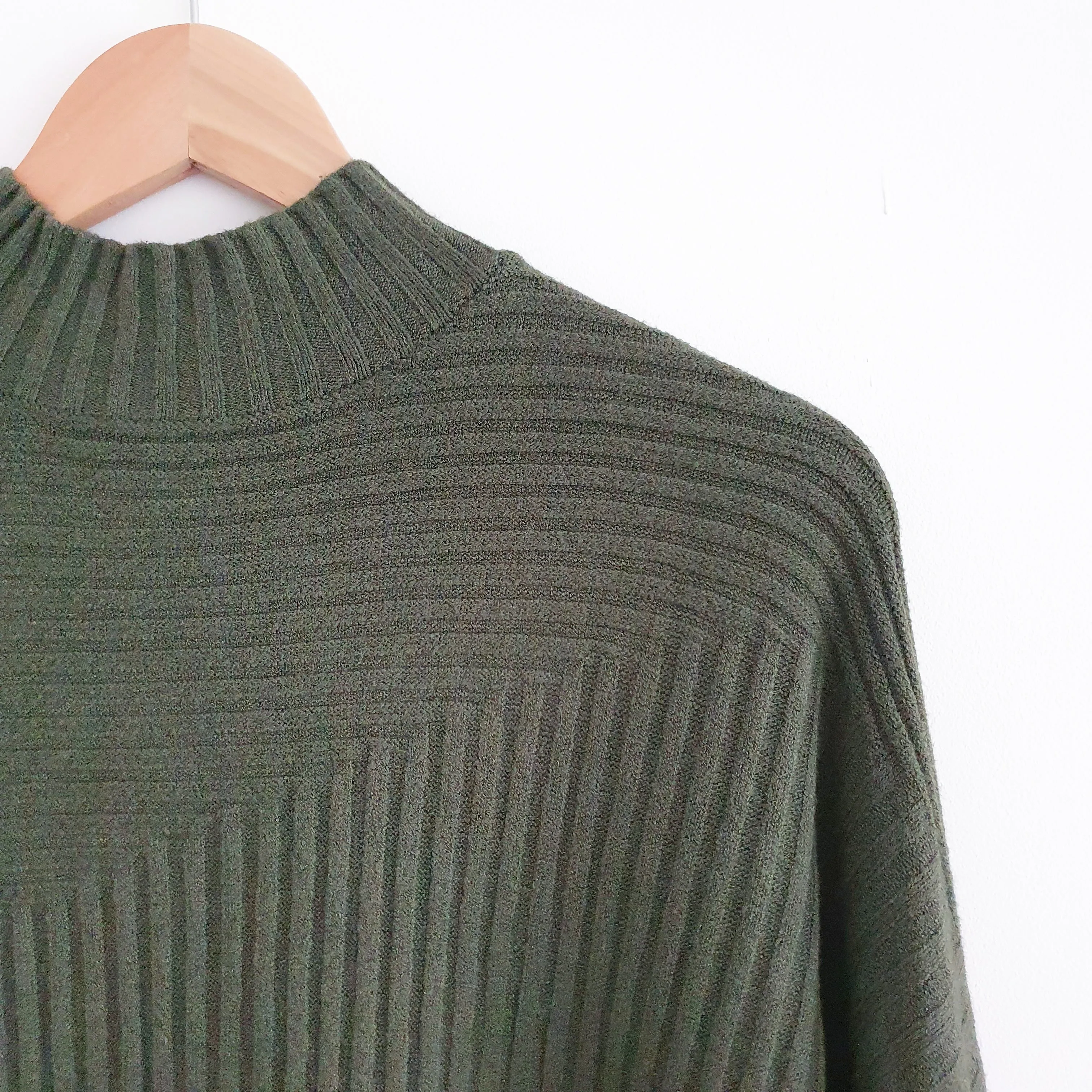 Ribbed Funnel Neck Jumper in Khaki