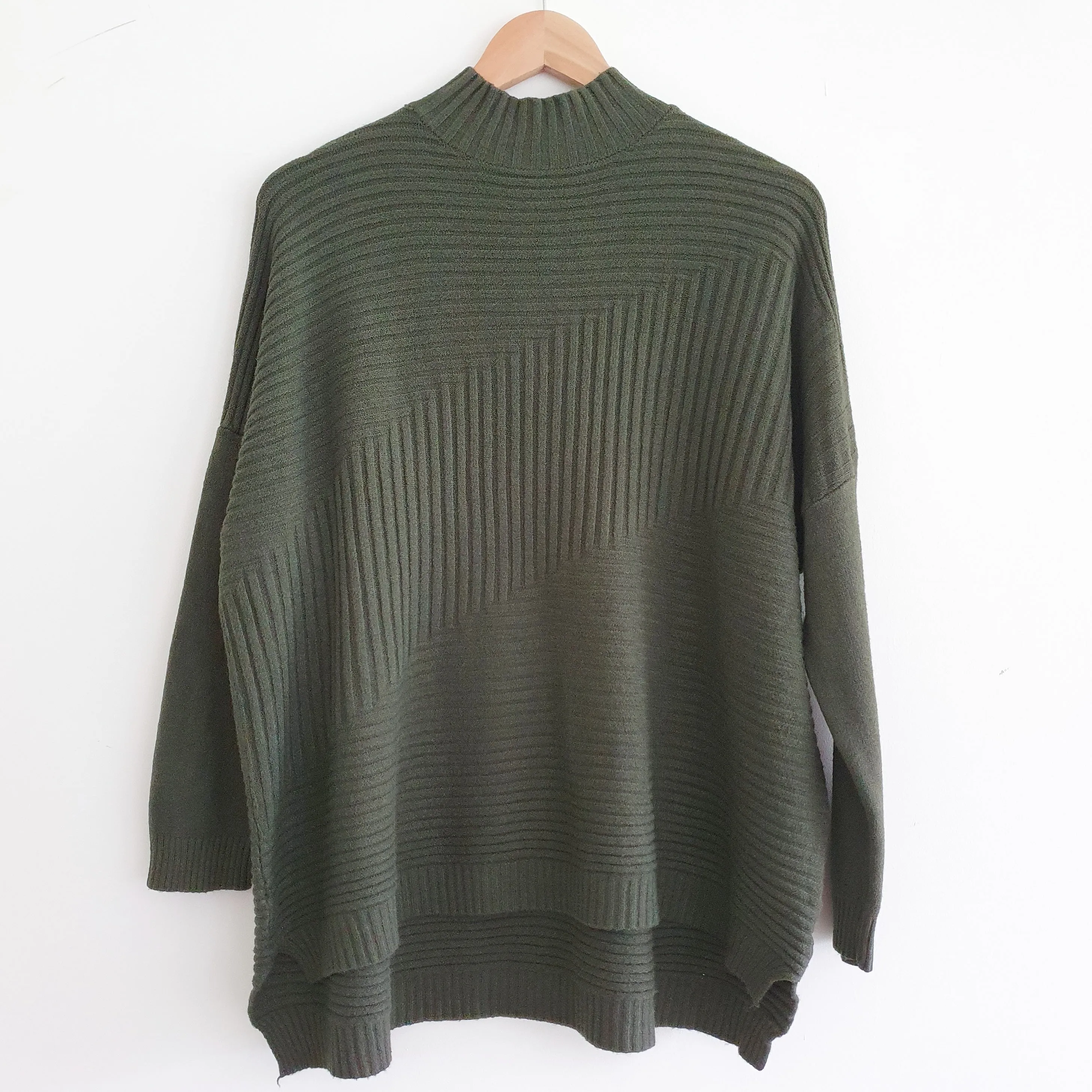 Ribbed Funnel Neck Jumper in Khaki