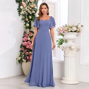 Short Sleeve Chiffon Backless Lined Evening Dress