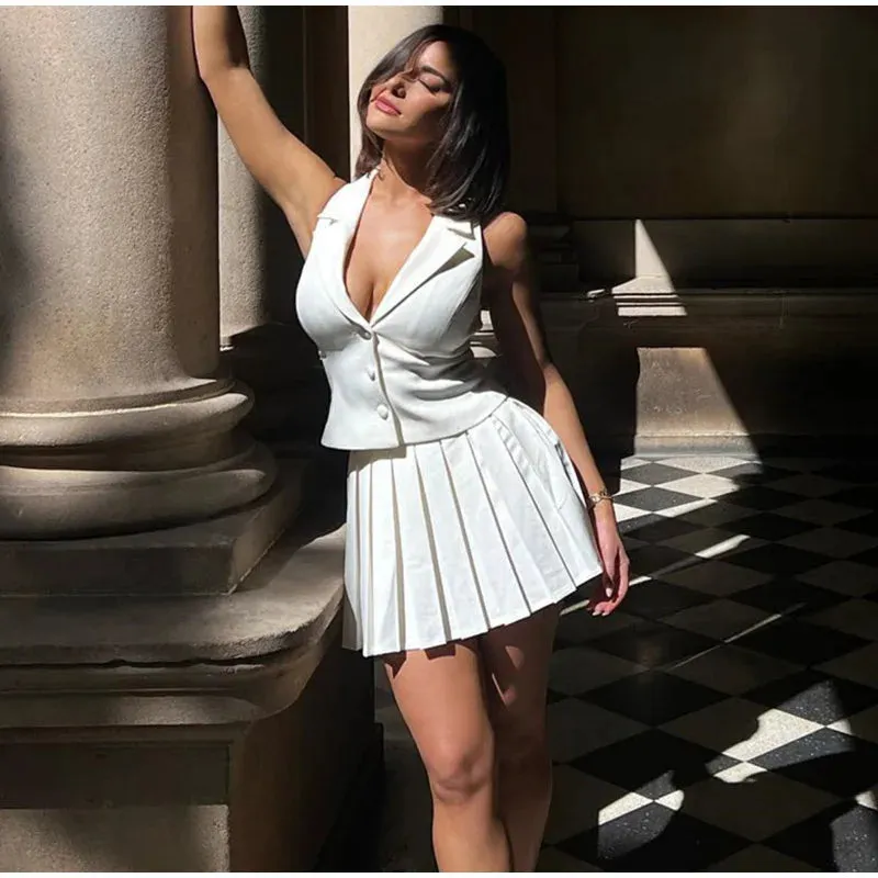 Single-Breasted Vest 2 Piece Skirt Set